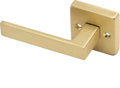 Linkaa Paquete de 2 manijas de puerta cuadradas de latón satinado para puertas interiores para armario y pasillo, lavandería interior (1 par (2