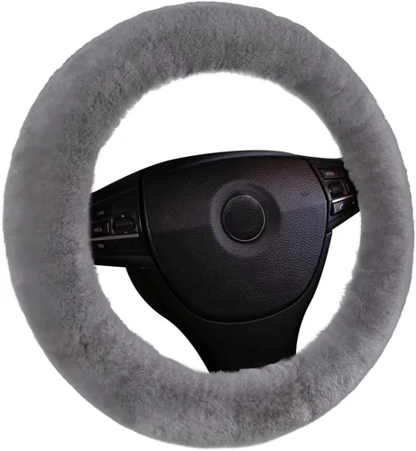 Miniatura 25 de U&M Funda para volante de automotor de lana auténtica, elastizada. Almohadilla protectora de volante de vehículo, de lana australiana, Menta