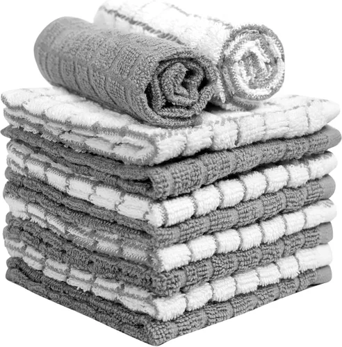 Miniatura 4 de Bumble - Paños de cocina (8 unidades) 12 x 12 pulgadas Toallas de cocina 100% algodón 405 GSM Toallas de cocina suaves, altamente Gris