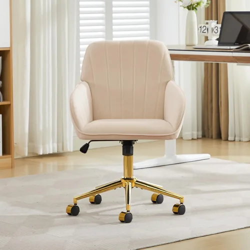 Miniatura 2 de YITAI Sillones de escritorio de oficina de terciopelo con base dorada y ruedas, sillas de tocador tapizadas modernas giratorias 360 grados de altura