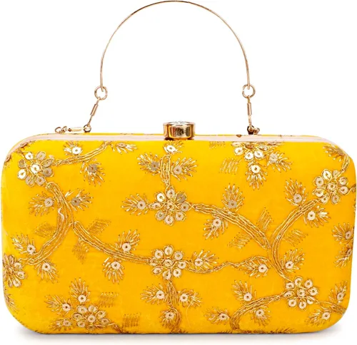 LONGING TO BUY Embrague de caja de diseño hecho a mano para mujeres, embrague bordado Zari para mujeresembrague de mano para mujeres
