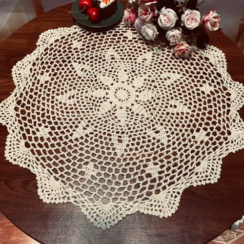 Miniatura 7 de Damanni Mantel de encaje hecho a mano de algodón hecho a mano, redondo, beige, 12 pulgadas