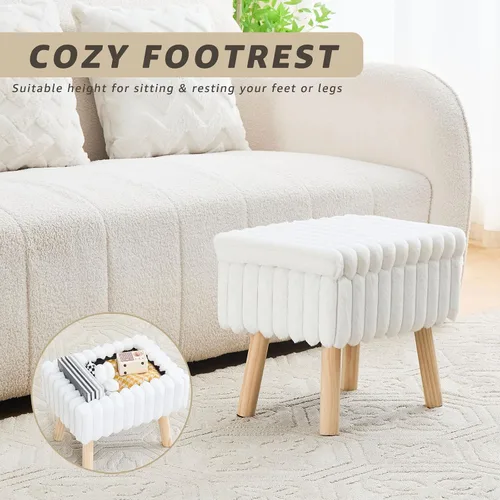 Miniatura 3 de Wimarsbon Otomana de almacenamiento, reposapiés de piel sintética suave con asiento acolchado, pequeña silla de tocador de lectura, reposapiés