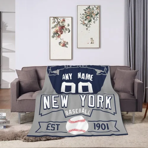 Miniatura 15 de Manta personalizada para fanáticos de la cama, regalo de béisbol, ciudad, invierno, verano, manta de forro polar con nombre y número personalizados