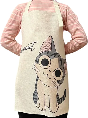 Miniatura 2 de Phantomon Delantal de dibujos animados de gato lindo gato divertido cara japonesa creativo cómic delantal adultos tamaño para hornear, cocinar