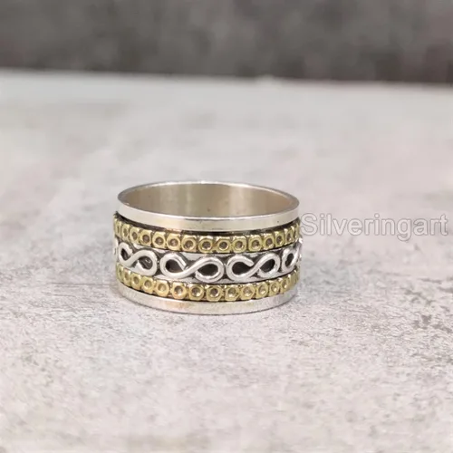Miniatura 4 de Infinity Spinner Band, Meditation Ring, 925 Sterling Silver Ring, Spinning Thumb Ring, Two Tone Ring, Fidget Ring, Handmade Jewelry, Christmas