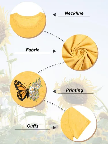 Miniatura 5 de Chulianyouhuo - Camiseta de manga corta con estampado de girasol para mujer, camiseta casual con bonita flor para adolescentes y niñas
