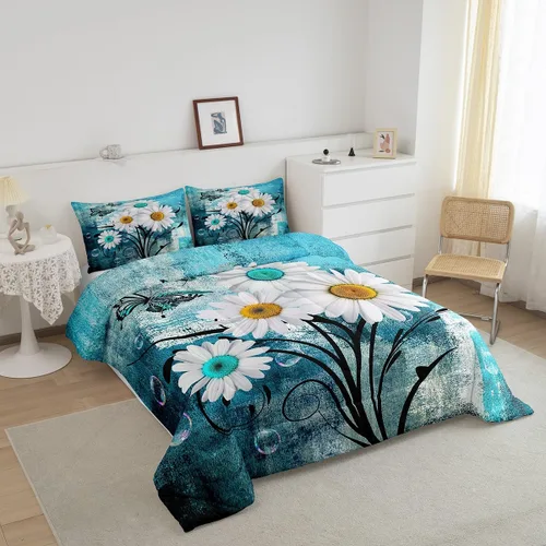 Miniatura 2 de Erosebridal Juego de ropa de cama turquesa tamaño individual para niños y niños, color verde azulado y gris degradado para niñas y adultos, relleno