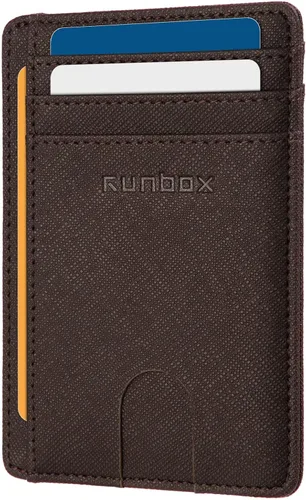 Miniatura 17 de RUNBOX Carteras de cuero minimalistas y delgadas con bloqueo RFID para bolsillo frontal, portatarjetas para hombres y mujeres, regalos para hombres