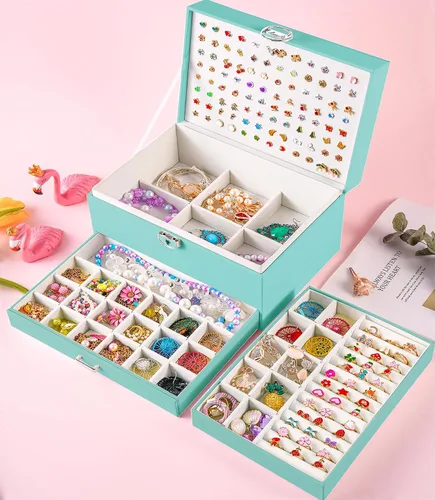 Miniatura 129 de Joyero de pendientes para mujeres y niñas, organizador de aretes de 5 capas, caja organizadora de joyas blanca con candado, collares y aretes