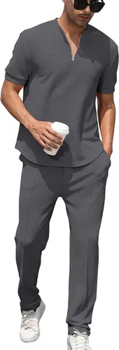 Miniatura 72 de FZNHQL Conjunto deportivo de moda para hombre, 2 piezas, casual, atlético, para correr, manga corta/larga, conjunto para hombre
