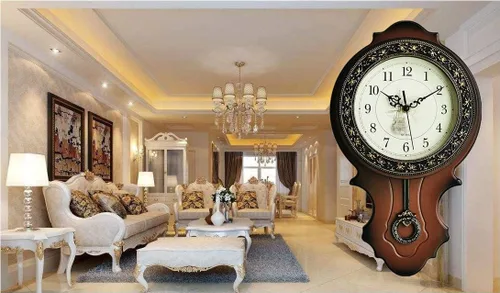 Miniatura 2 de XICHEN Reloj de pared de péndulo de madera simulada estilo europeo retro, diseño de movimiento de cuarzo, estructura principal de plástico, textura