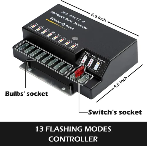 Miniatura 4 de Hideaway - Kit de luces estroboscópicas con 8 bombillas HID, 13 modos intermitentes, función de recuperación de memoria, cable de alimentación de 16