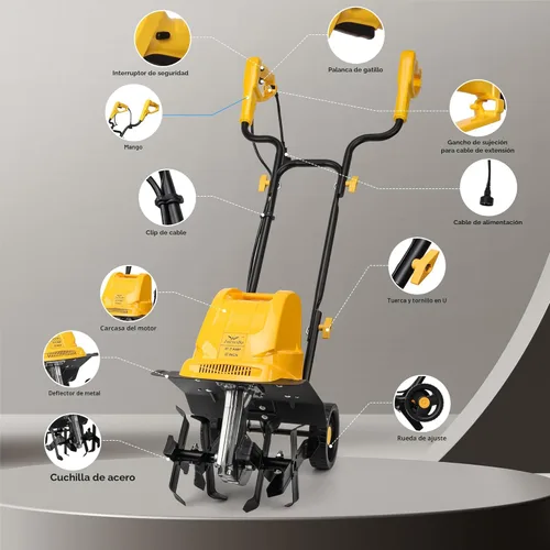 Miniatura 9 de IncwBo Garden Rototiller - Cultivador eléctrico con cable de 12 pulgadas y 10.5 amperios, ruedas ajustables, profundidad de labranza de 8 pulgadas