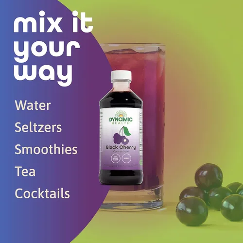 Miniatura 4 de Dynamic Health Concentrado de jugo 100% puro de cereza negra sin azúcar, sin aditivos ni conservantes, antioxidante, 8 onzas (el embalaje varía)