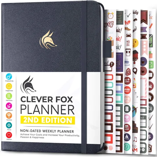 Miniatura 23 de Clever Fox - Agenda 2ª Edición – Planificador de Metas Semanales y Mensuales Colorido, Organizador de Gestión del Tiempo y Productividad, Sin Fecha