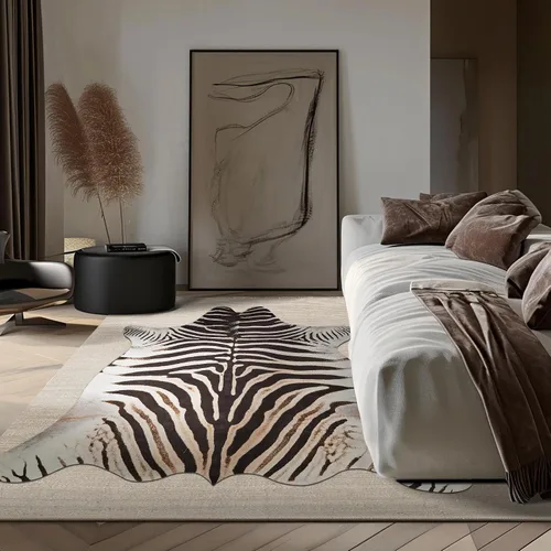 Miniatura 5 de jinchan Alfombra de Área con Estampado de Cebra, Piel de Vaca Sintética, Diseño de Animales, Tapete de Gamuza Sintética, Alfombra de Acento Safari