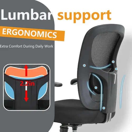 Miniatura 4 de Silla de escritorio ergonómica, silla de oficina, silla de computadora de 500 libras con soporte lumbar, asiento ancho, brazos ajustables