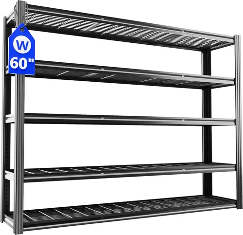 Miniatura 9 de Estantería de metal para garaje de 48 pulgadas de ancho, estantes de almacenamiento de 5 niveles, estante ajustable de 3030 libras, estantería