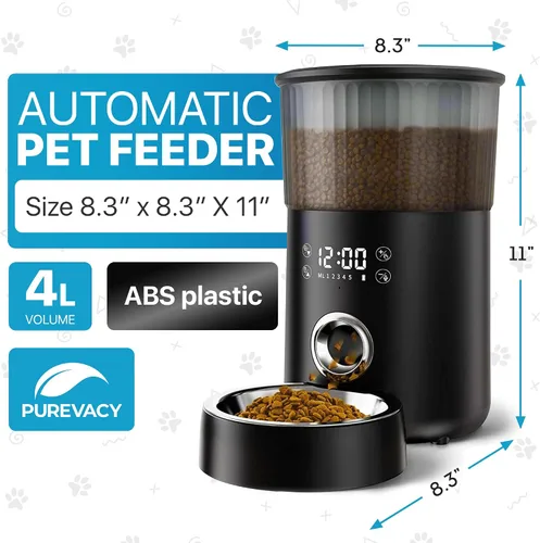 Miniatura 2 de Comedero automático para gatos, comedero automático para mascotas de 4 litros para gatos y perros pequeños, dispensador de alimentos secos con negro