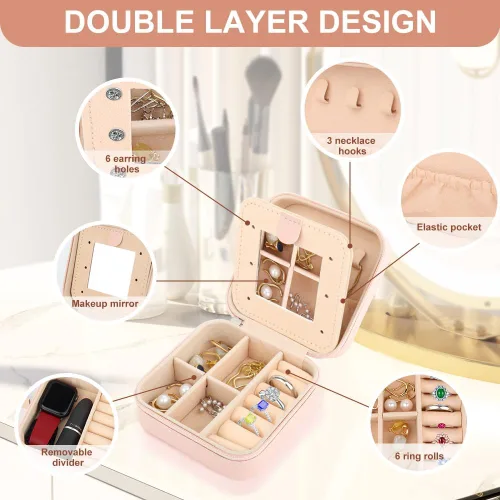 Miniatura 2 de A-Z - Joyero de viaje personalizado, joyero portátil, pequeño estuche de almacenamiento de joyas de viaje con espejo, regalo de cumpleaños