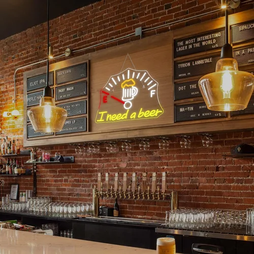 Miniatura 2 de Letrero de neón con texto en inglés "I Need a Beer" ("Necesito una cerveza") con barra de luz LED de neón para decoración de pared para Pub Man Cave