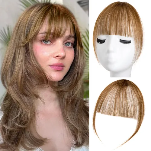 Miniatura 18 de Flequillo con clip, extensiones de cabello humano 100 % real, flequillo con clip para mujer, extensiones curvadas para uso diario