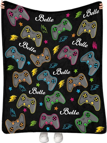 Miniatura 4 de Mantas personalizadas de juegos para niños y niñas con nombre, manta personalizada de control de videojuegos Vedio para sofá, manta suave y de forro