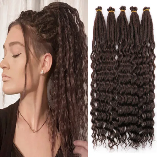 Miniatura 11 de Boho Dreads - Extensiones de rastas sintéticas de doble extremo con trenzas de caja, de 24 pulgadas, 10 hebras delgadas, suaves, color rojo y marrón