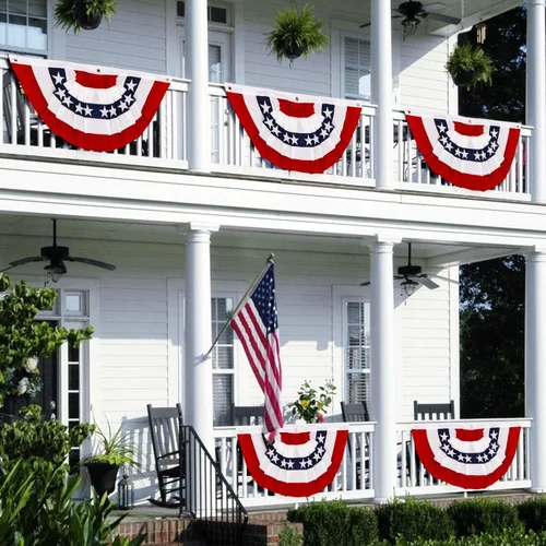 Miniatura 5 de Bandera de abanico plisada de Estados Unidos, banderas patrióticas de medio abanico con ojales de latón para decoración del Día de los Caídos del 4