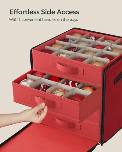 Miniatura 3 de SONGMICS Caja de almacenamiento de adornos navideños, con lateral abierto, contenedor de almacenamiento de Navidad apilable con tapa, 4 bandejas