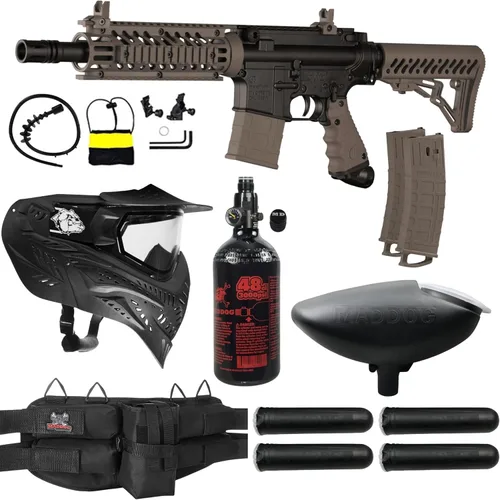 Maddog Tippmann TMC MAGFED Paintball Gun Marker & Accessory Starter Packages | Marker, 48ci/3000psi Compressed Air Tank, Mask, Hopper, Pods, Harness