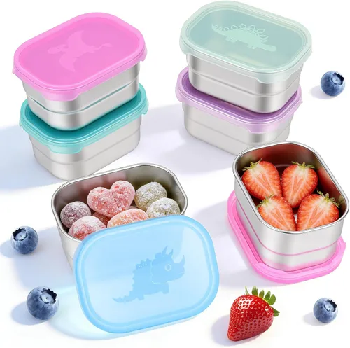 Miniatura 9 de Tanjiae Recipientes Pequeños de Acero Inoxidable para Almuerzo para Niños A Prueba de Fugas Sin BPA Recipientes para Aperitivos con Tapas