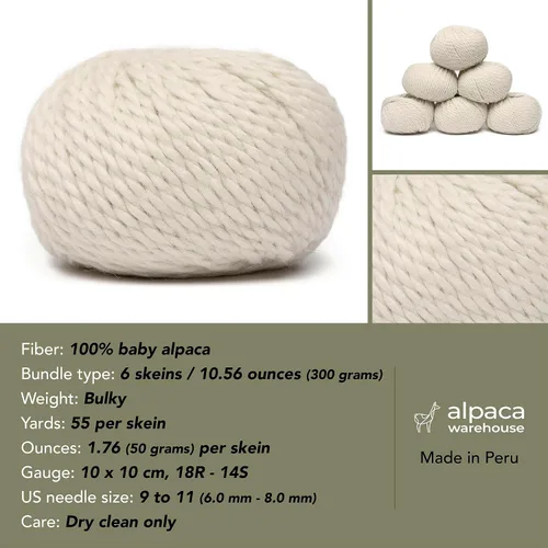 Miniatura 3 de Juego de 6 madejas de hilo de lana 100% alpaca bebé, peso grueso - Fabricado en Perú - Celestialmente suave y perfecto para tejer y hacer ganchillo