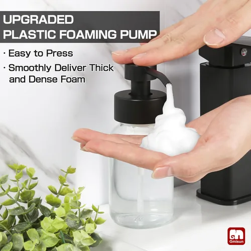 Miniatura 2 de GMISUN - Dispensador de jabón de espuma, paquete de 2 dispensadores de jabón de vidrio transparente de 8.5 fl oz / 8.5 fl oz para baño y cocina