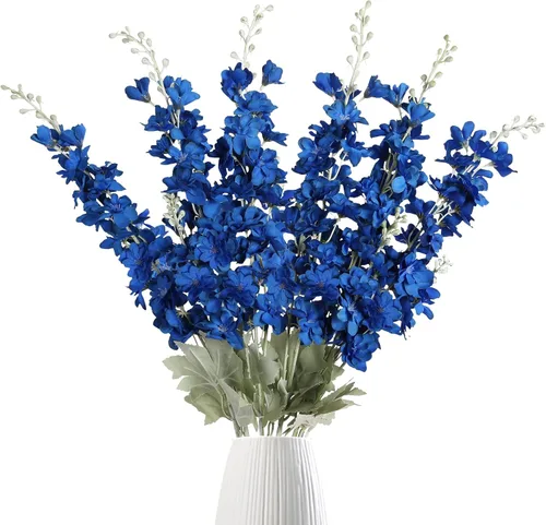 Miniatura 10 de IPOPU 6 PCS Flores Artificiales de Delfínium Flores Artificiales de Espuela de Cordero Flores de Seda de 85 cm de Tallo Largo para Arreglos de Boda