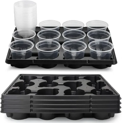 Miniatura 23 de RooTrimmer Bandejas redondas de 12 celdas para macetas de semillero gruesas y duraderas, bandejas de transporte para sostener macetas de 4 pulgadas