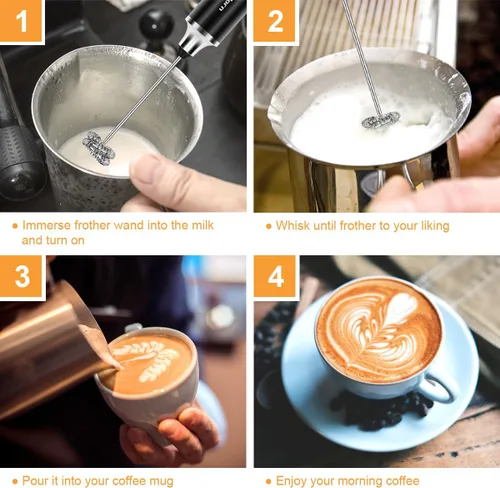 Miniatura 4 de Philorn Varita espumadora de leche recargable, mezclador de bebidas de café de mano, espumador de espuma con 3 cabezales y 3 velocidades