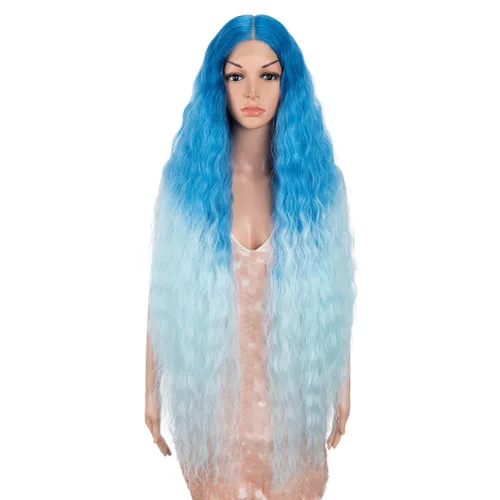 Miniatura 21 de Style Icon Pelucas de Encaje Frontal de 41" Largas Onduladas Sintéticas con Baby Hair Ombre Marrón Claro Estilo Bohemio Semi Atadas a Mano Densidad