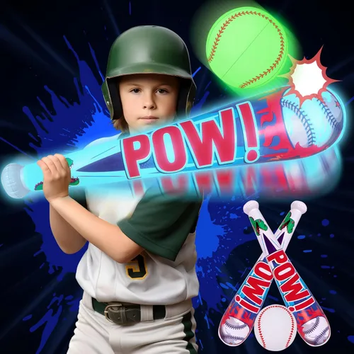 Geefuun Juguetes de piscina, juegos de playa para niños, béisbol inflable con luz LED que brilla en la oscuridad, fiesta de murciélagos al aire