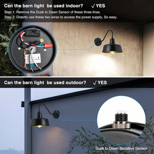 Miniatura 4 de Luz de Granero con Cuello de Ganso para Exteriores - Aplique de Pared Exterior para Casa de Campo, Sensor de Anochecer a Amanecer, Puerta Principal