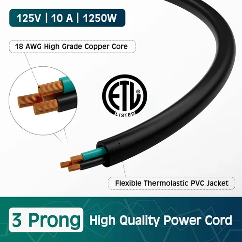 Miniatura 3 de Elecan Cable de alimentación de repuesto de 3 clavijas de 50 pies, cable de alimentación flexible y duradero a prueba de calor para dispositivos CA