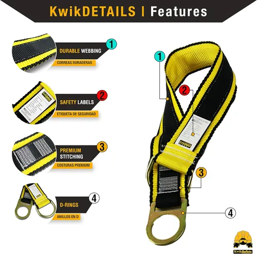 Miniatura 2 de KwikSafety – Charlotte, NC – GIBBON GRIP Correa de Anclaje de Seguridad de 3 pies para Brazo Cruzado, Anclaje de Viga Choker, Sistema de Arresto