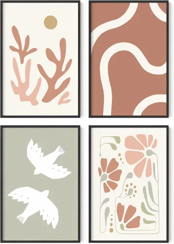 Miniatura 31 de HAUS AND HUES Arte de pared de montaña – Juego de 4 decoración de paisaje moderno de mediados de siglo, naturaleza y arte moderno Marco beige de 8