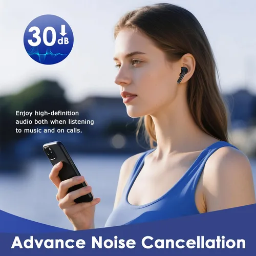 Miniatura 5 de Auriculares inalámbricos, auriculares Bluetooth 5.3 con reducción de ruido ENC/ANC, pantalla LED de potencia, control táctil, resistentes al agua