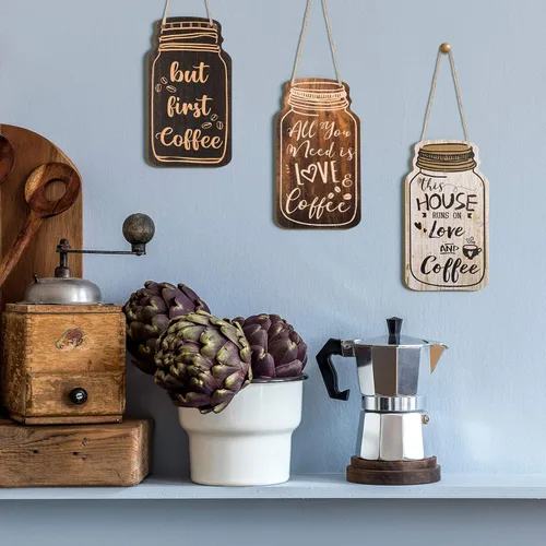Miniatura 2 de Jetec 4 piezas de decoración de barra de café, tarro de madera para colgar en la pared, placa para colgar en la pared, placa de granja para cocina