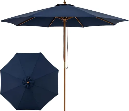 Miniatura 16 de Tangkula Sombrilla de patio de 10 pies, sombrilla de mercado de mesa al aire libre con 8 varillas de madera, 3 alturas ajustables, sistema de polea