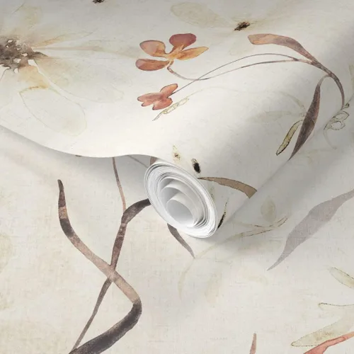 Miniatura 2 de Spoonflower Muestra de papel tapiz extraíble - Botánicos neutros Acuarela Floral Beige Papel pintado prepegado personalizado