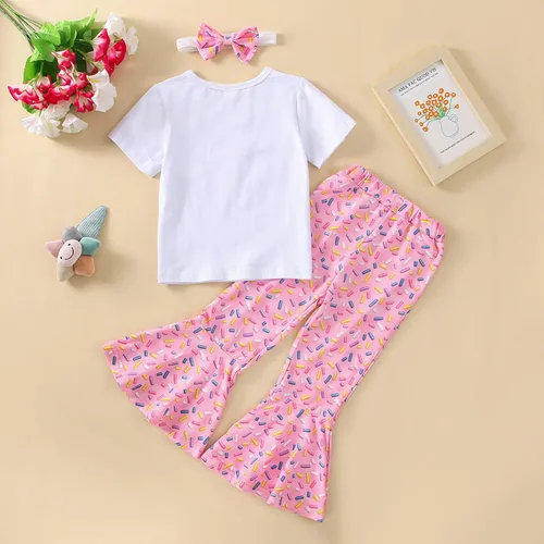 Miniatura 27 de Conjunto de ropa de cumpleaños para bebé niña pequeña, camiseta de manga larga, pantalones de campana, diadema