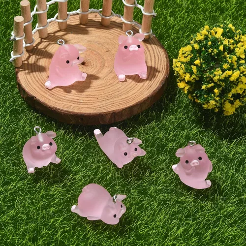 Miniatura 4 de 36 dijes luminosos de cerdo de resina que brillan en la oscuridad, mini colgantes de cerdo rosa, lindos dijes de animales para pulseras, collares